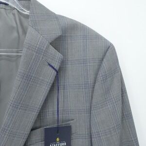 Stafford Sport Coat Mens 48 Regular Gray Plaid Wool Blend Blazer CoolMax Office‎